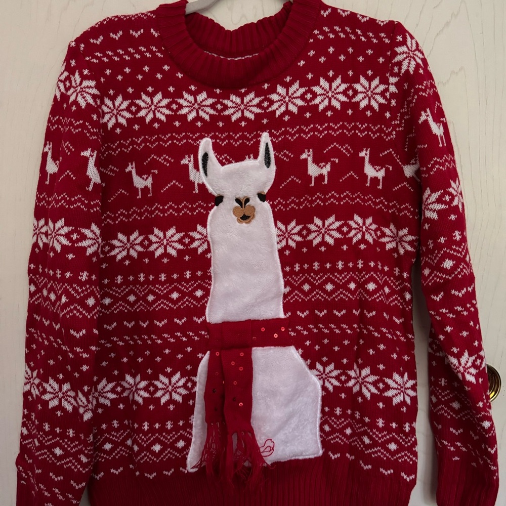 Red Llama Patterned Women's Sweater